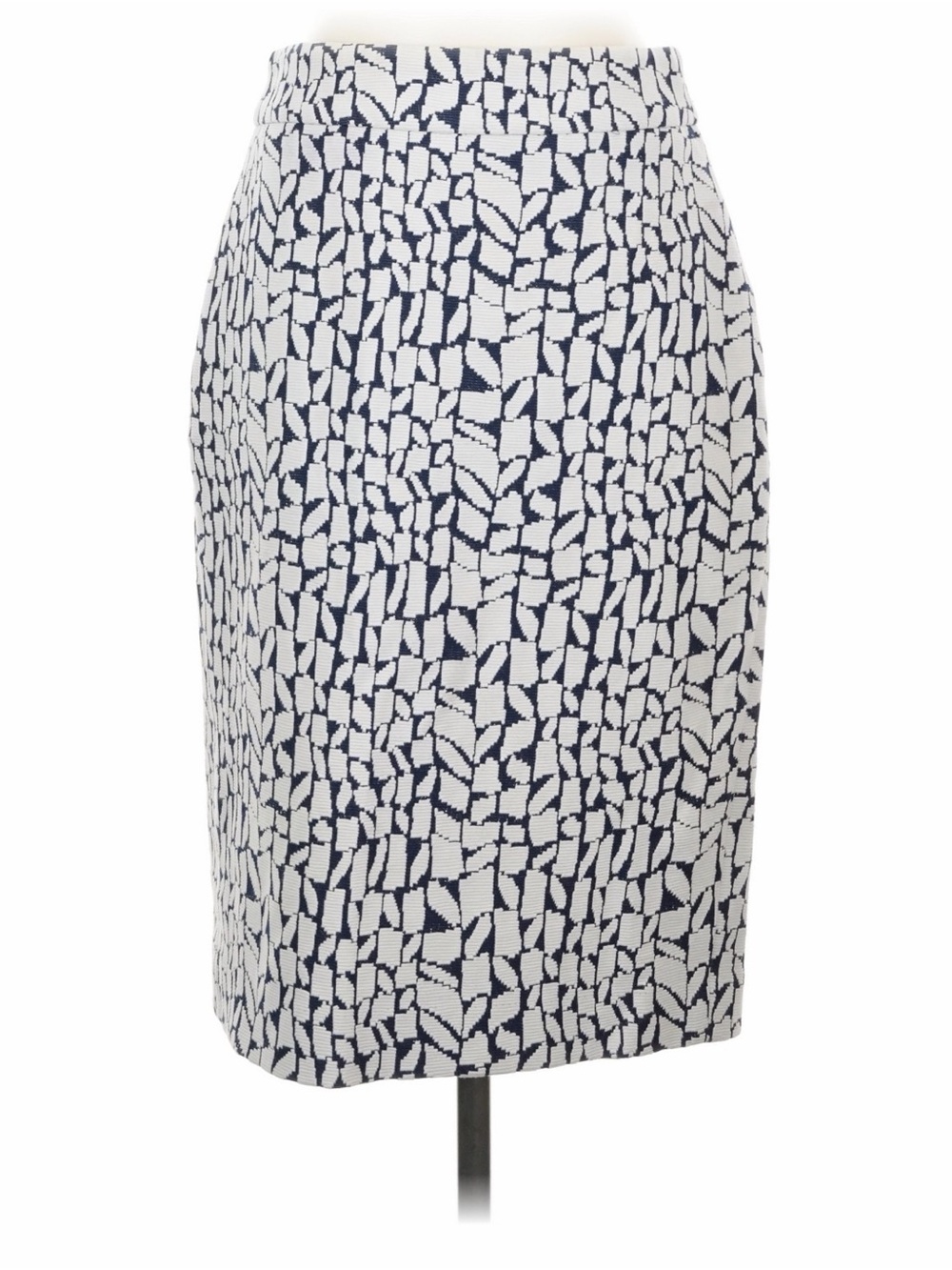 Ann Taylor Navy and White Mosaic Pencil Skirt